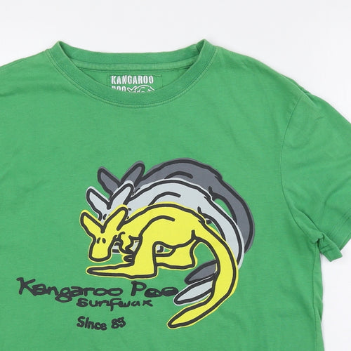 Kangaroo Boys Green Cotton Basic T-Shirt Size 9 Years Crew Neck Pullover - Kangaroos