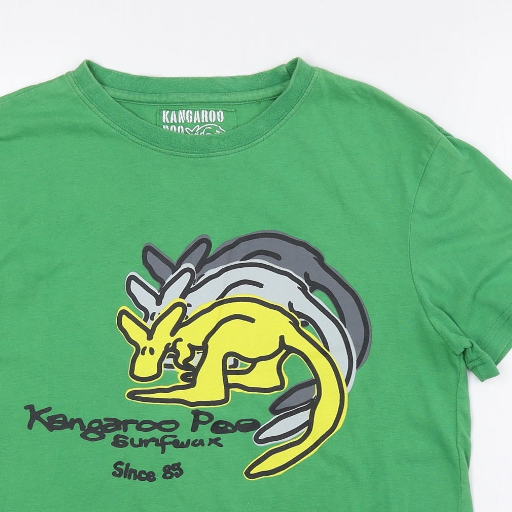 Kangaroo Boys Green Cotton Basic T-Shirt Size 9 Years Crew Neck Pullover - Kangaroos