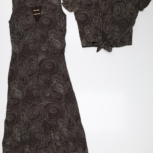 DASH Womens Brown Geometric Viscose Fit & Flare Size 10 Scoop Neck Tie - 2-Piece set