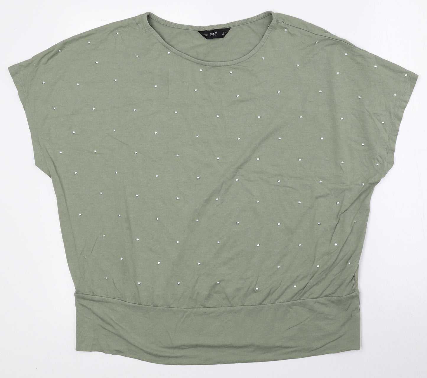 F&F Womens Green Viscose Basic T-Shirt Size 18 Scoop Neck