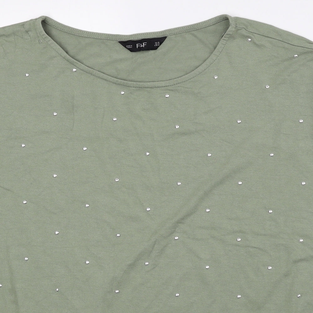 F&F Womens Green Viscose Basic T-Shirt Size 18 Scoop Neck