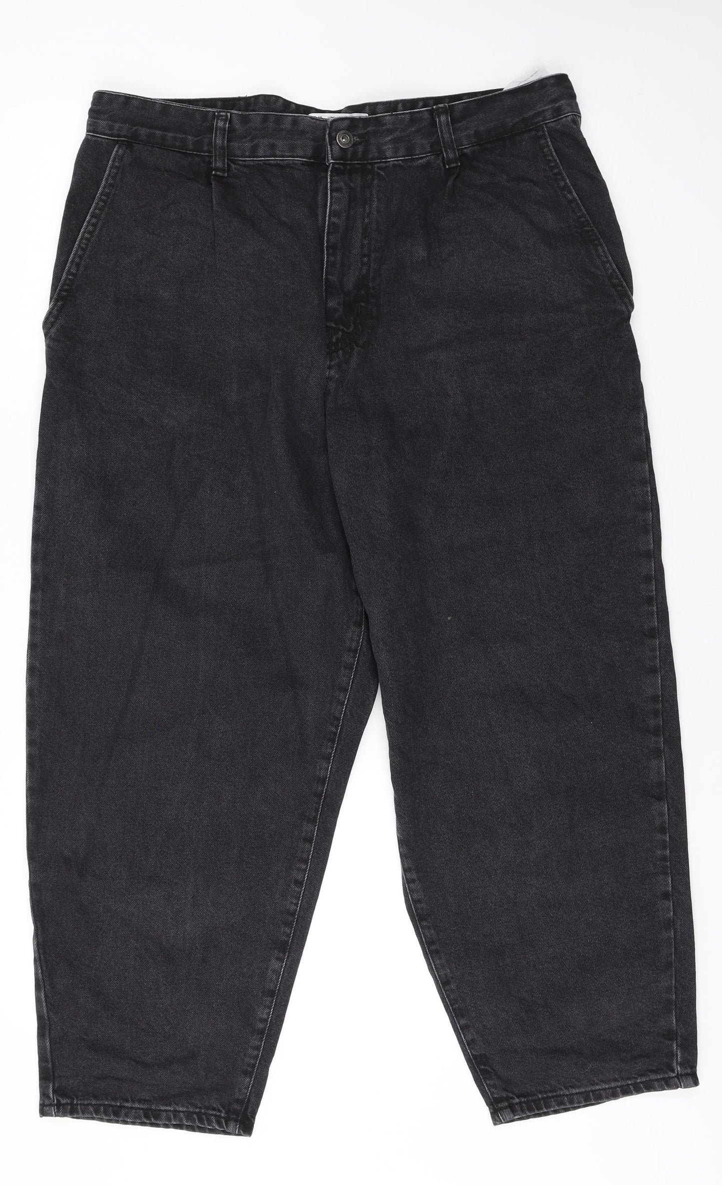 Pull&Bear Womens Black Cotton Wide-Leg Jeans Size 18 L25 in Regular Button