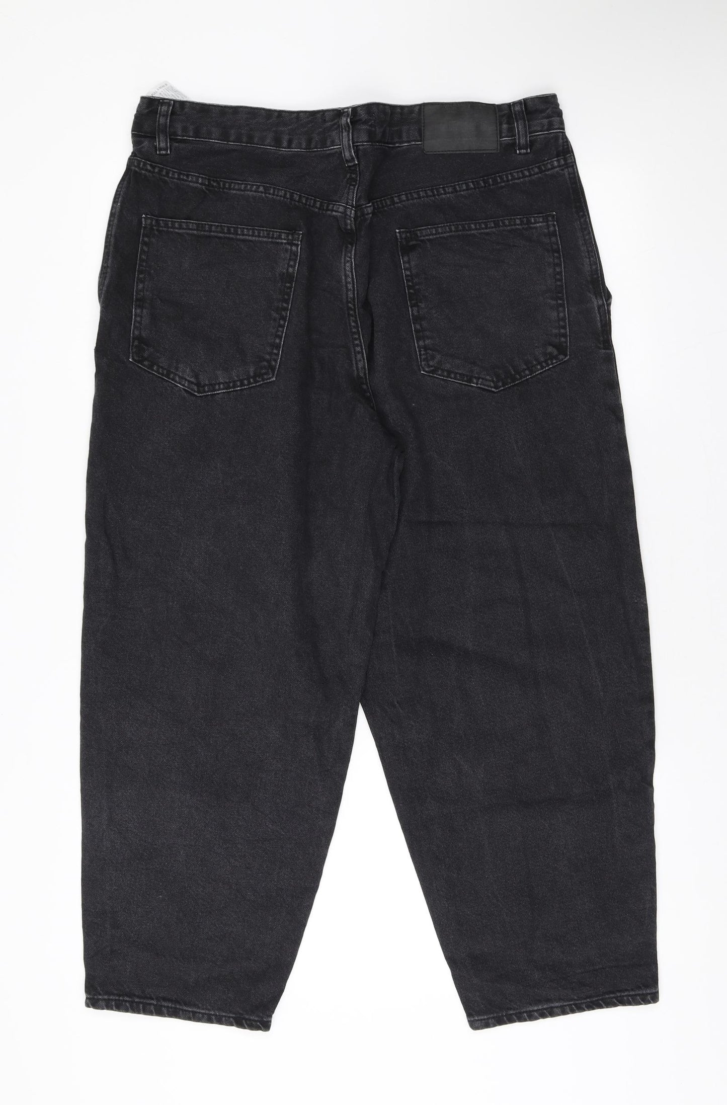 Pull&Bear Womens Black Cotton Wide-Leg Jeans Size 18 L25 in Regular Button