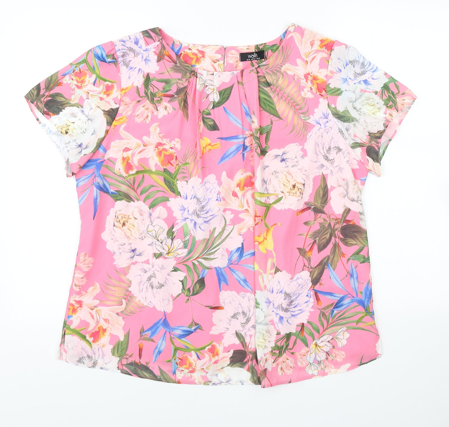 Wallis Womens Pink Floral Polyester Basic Blouse Size 16 Scoop Neck
