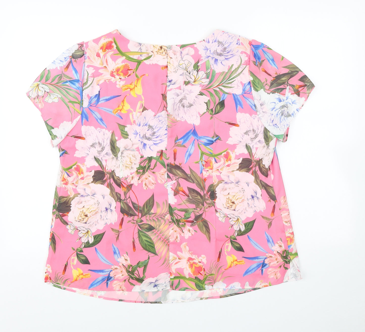 Wallis Womens Pink Floral Polyester Basic Blouse Size 16 Scoop Neck