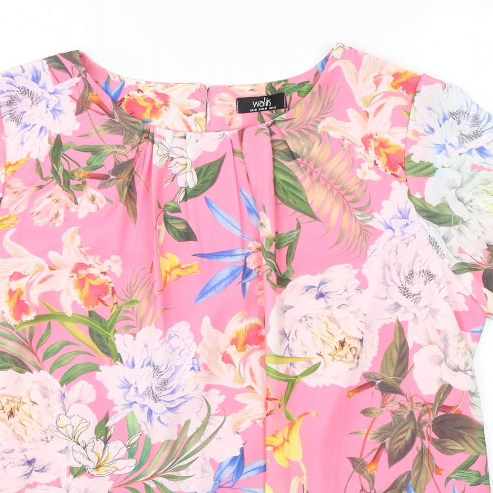 Wallis Womens Pink Floral Polyester Basic Blouse Size 16 Scoop Neck