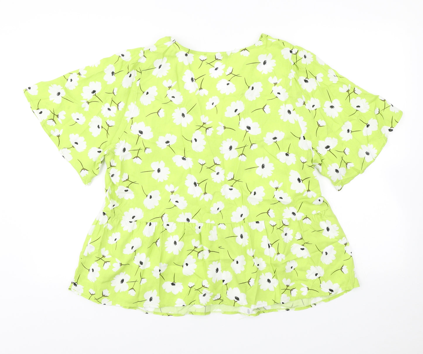 George Womens Green Floral Viscose Basic Blouse Size 14 V-Neck