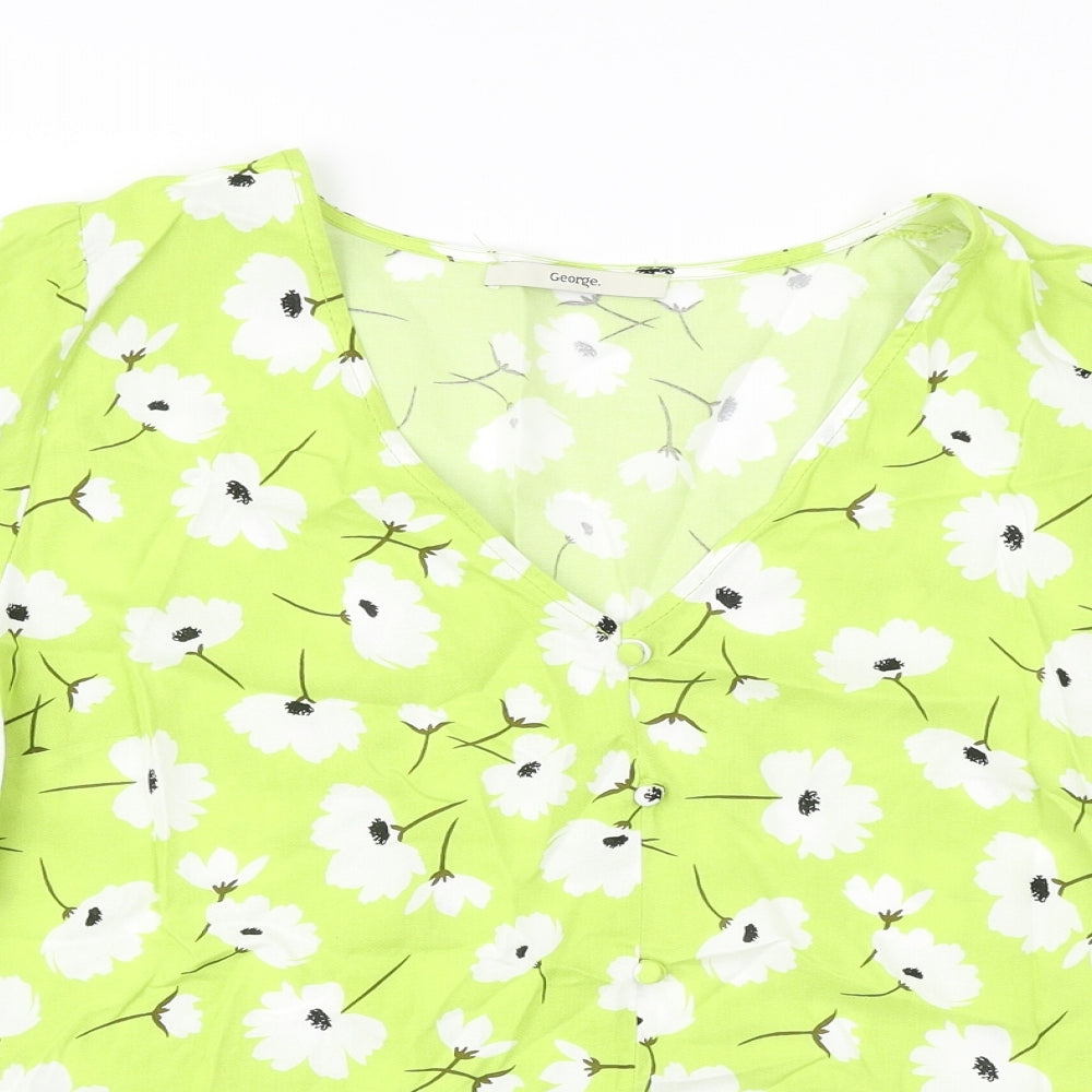 George Womens Green Floral Viscose Basic Blouse Size 14 V-Neck