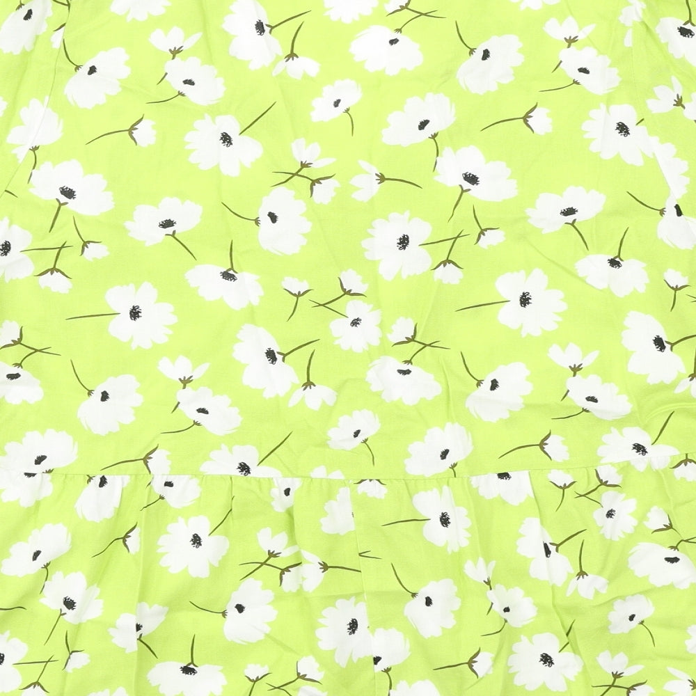 George Womens Green Floral Viscose Basic Blouse Size 14 V-Neck