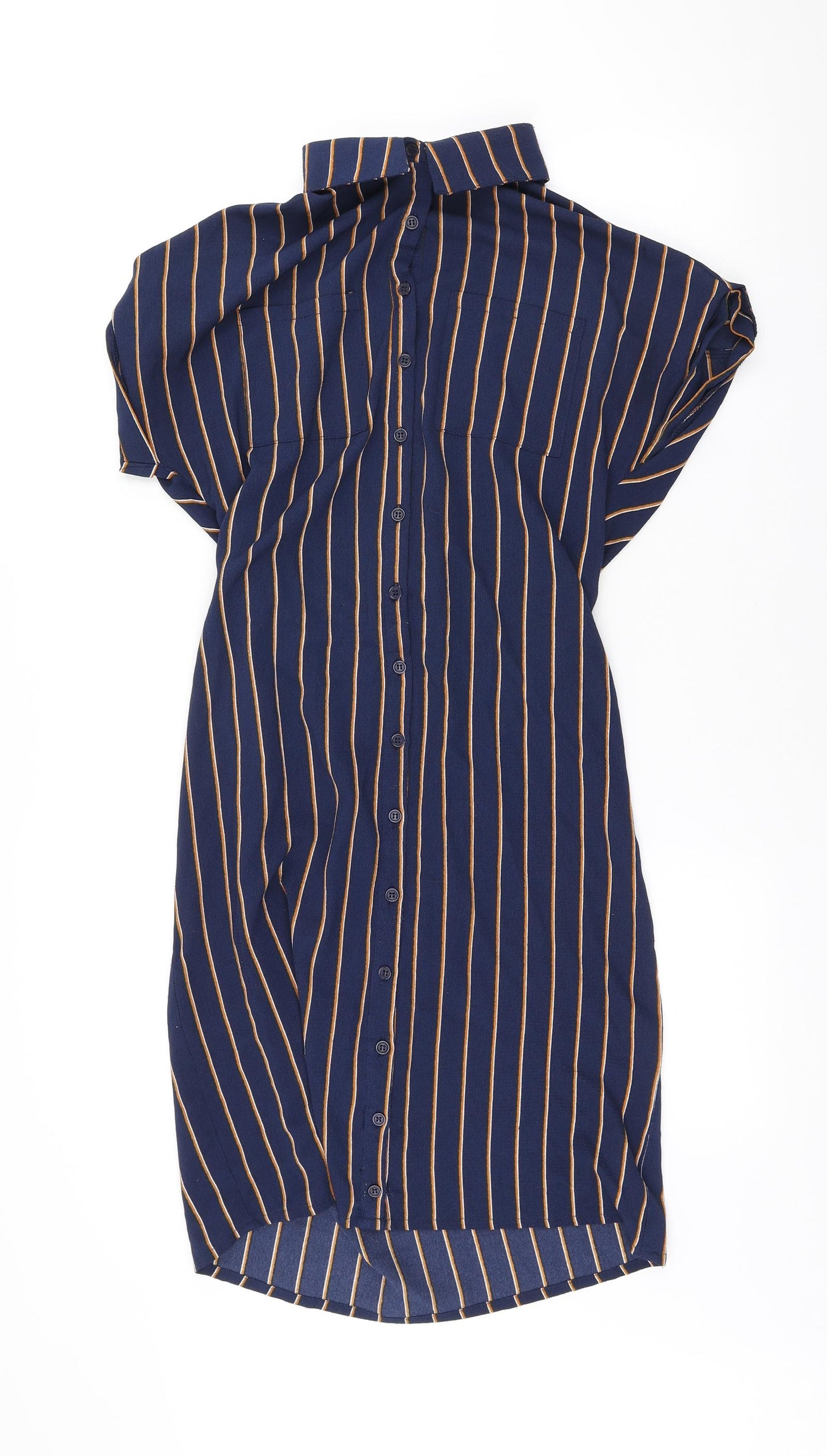 cameo Rose Womens Blue Striped Polyester Shirt Dress Size 8 Collared Button