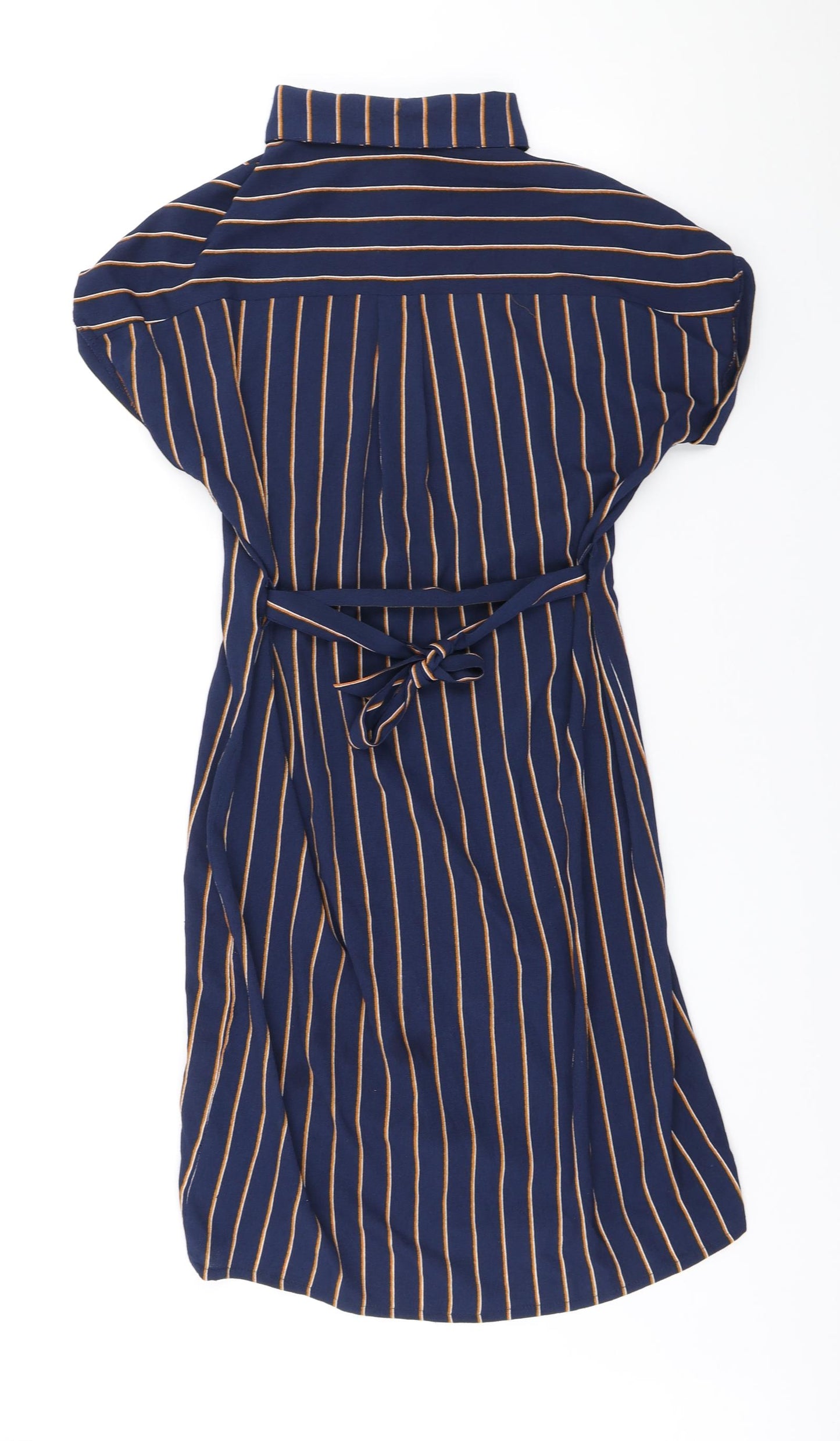 cameo Rose Womens Blue Striped Polyester Shirt Dress Size 8 Collared Button