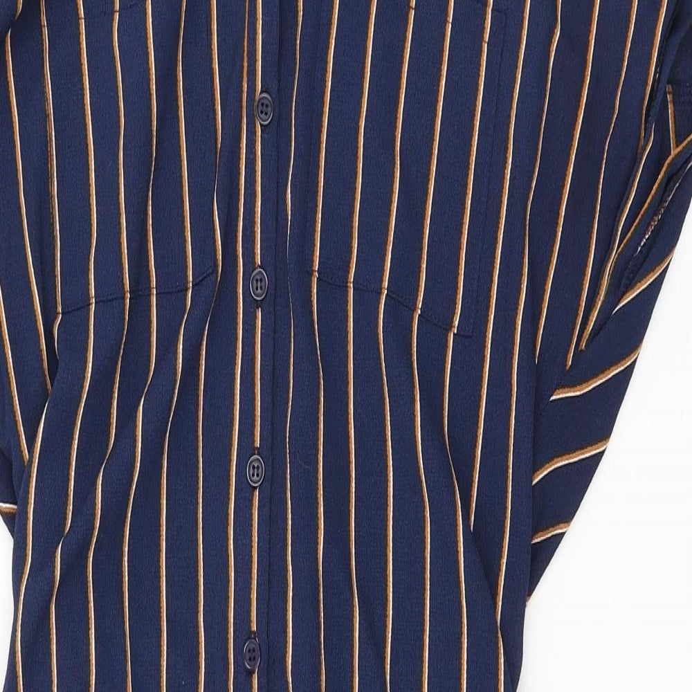 cameo Rose Womens Blue Striped Polyester Shirt Dress Size 8 Collared Button