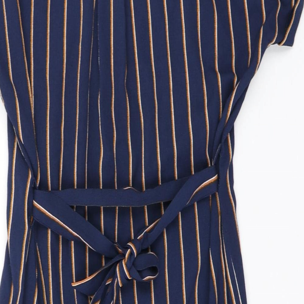 cameo Rose Womens Blue Striped Polyester Shirt Dress Size 8 Collared Button