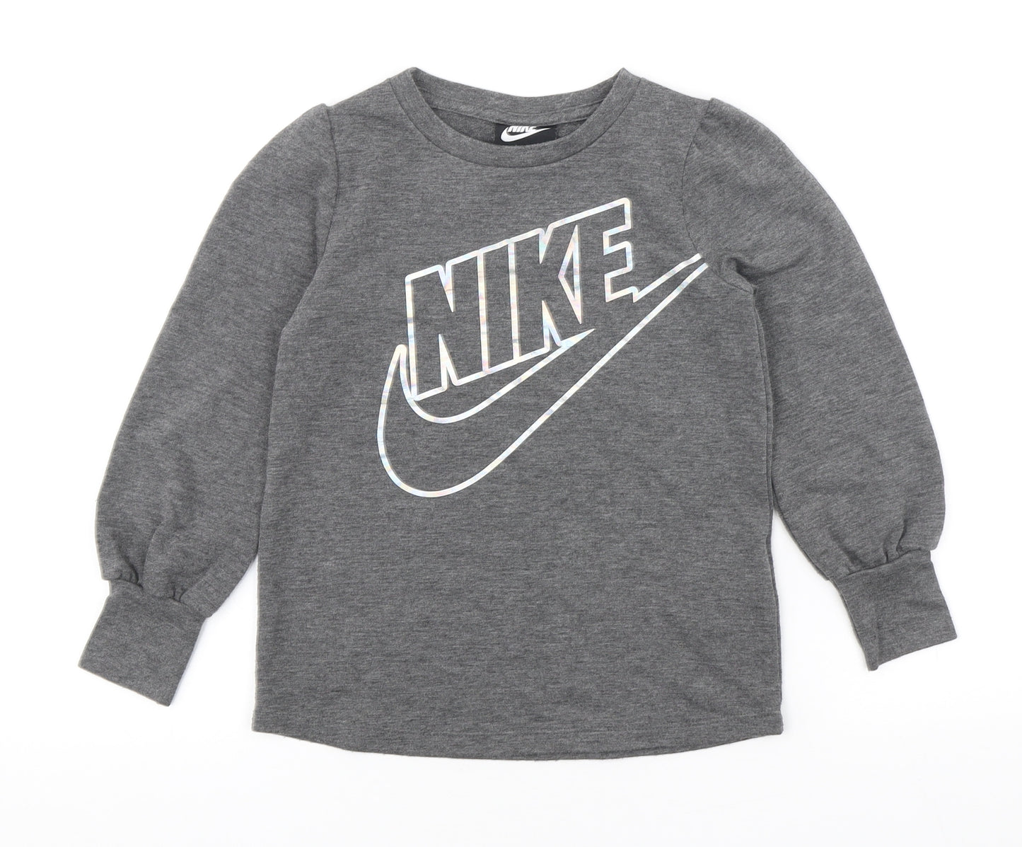 Nike Girls Grey Polyester Pullover Sweatshirt Size 4-5 Years Pullover - Bishop Sleeve