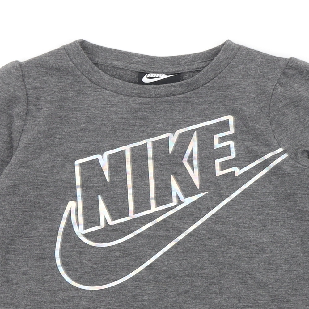 Nike Girls Grey Polyester Pullover Sweatshirt Size 4-5 Years Pullover - Bishop Sleeve