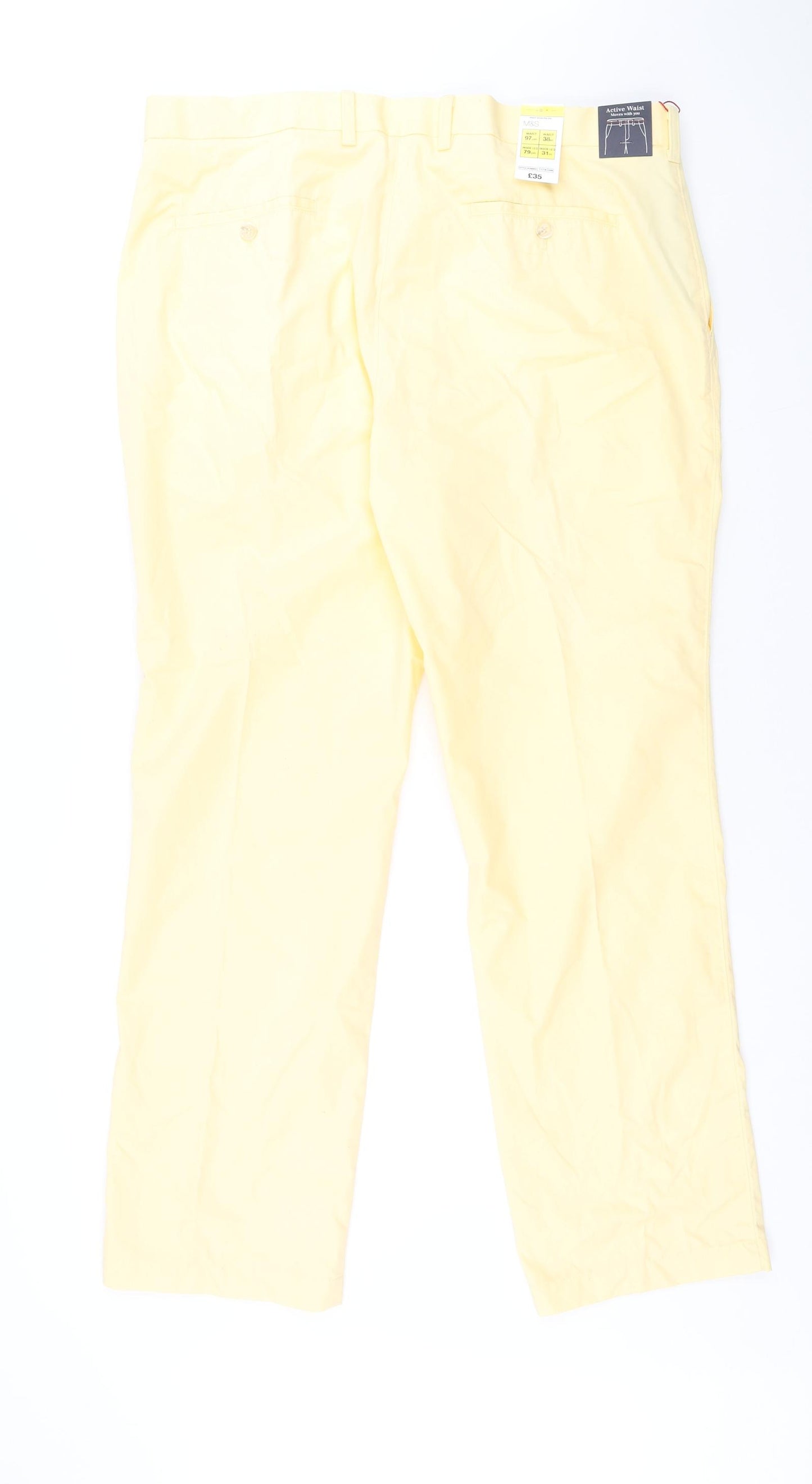 Blue Harbour Mens Yellow Cotton Chino Trousers Size 38 in L31 in Regular Button