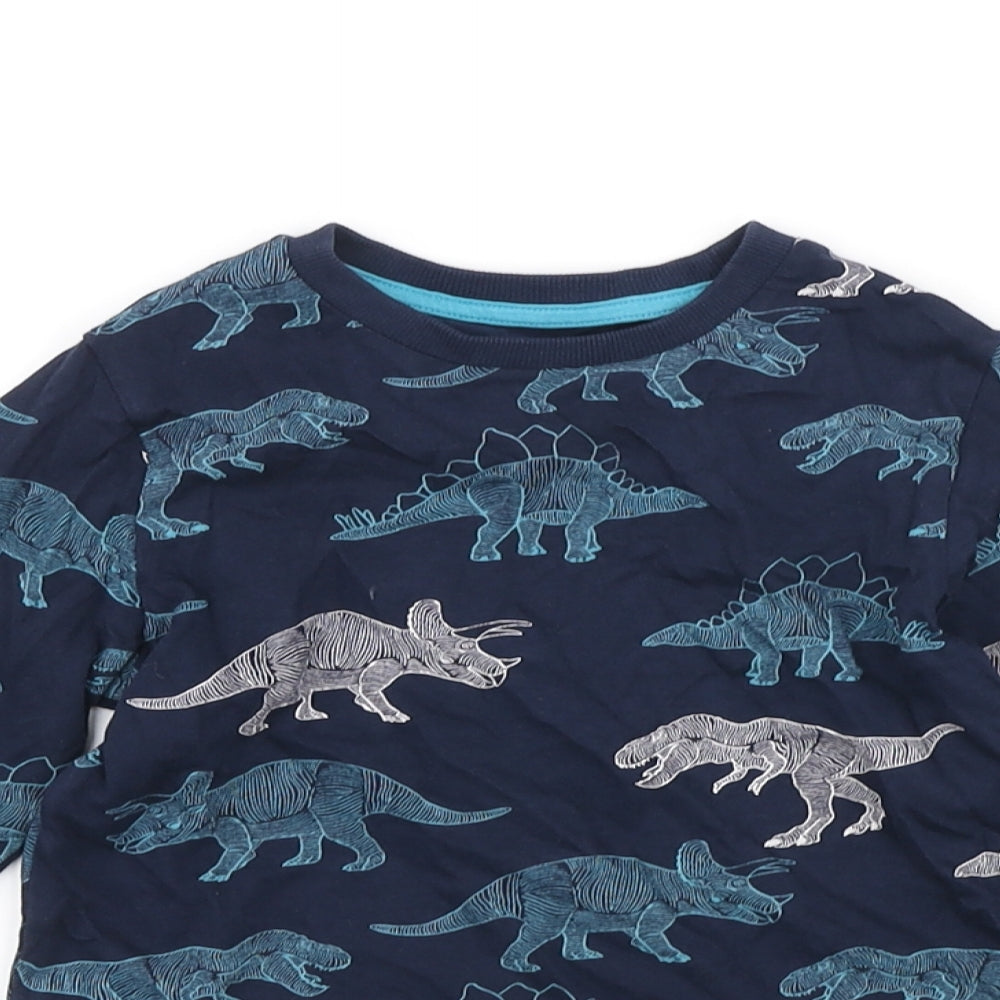 Marks and Spencer Boys Blue Geometric Cotton Basic T-Shirt Size 3-4 Years Crew Neck Pullover - Dinosaurs