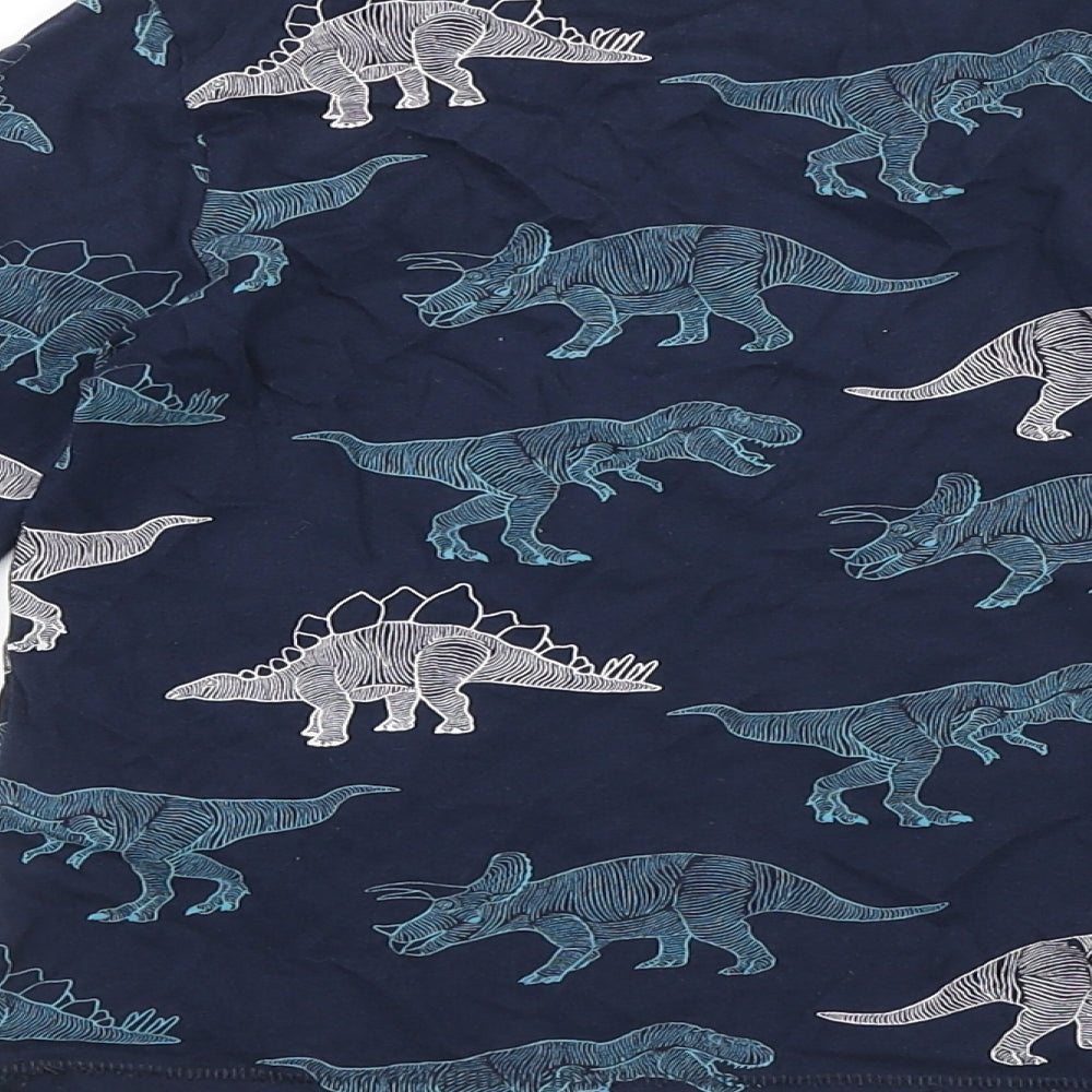 Marks and Spencer Boys Blue Geometric Cotton Basic T-Shirt Size 3-4 Years Crew Neck Pullover - Dinosaurs