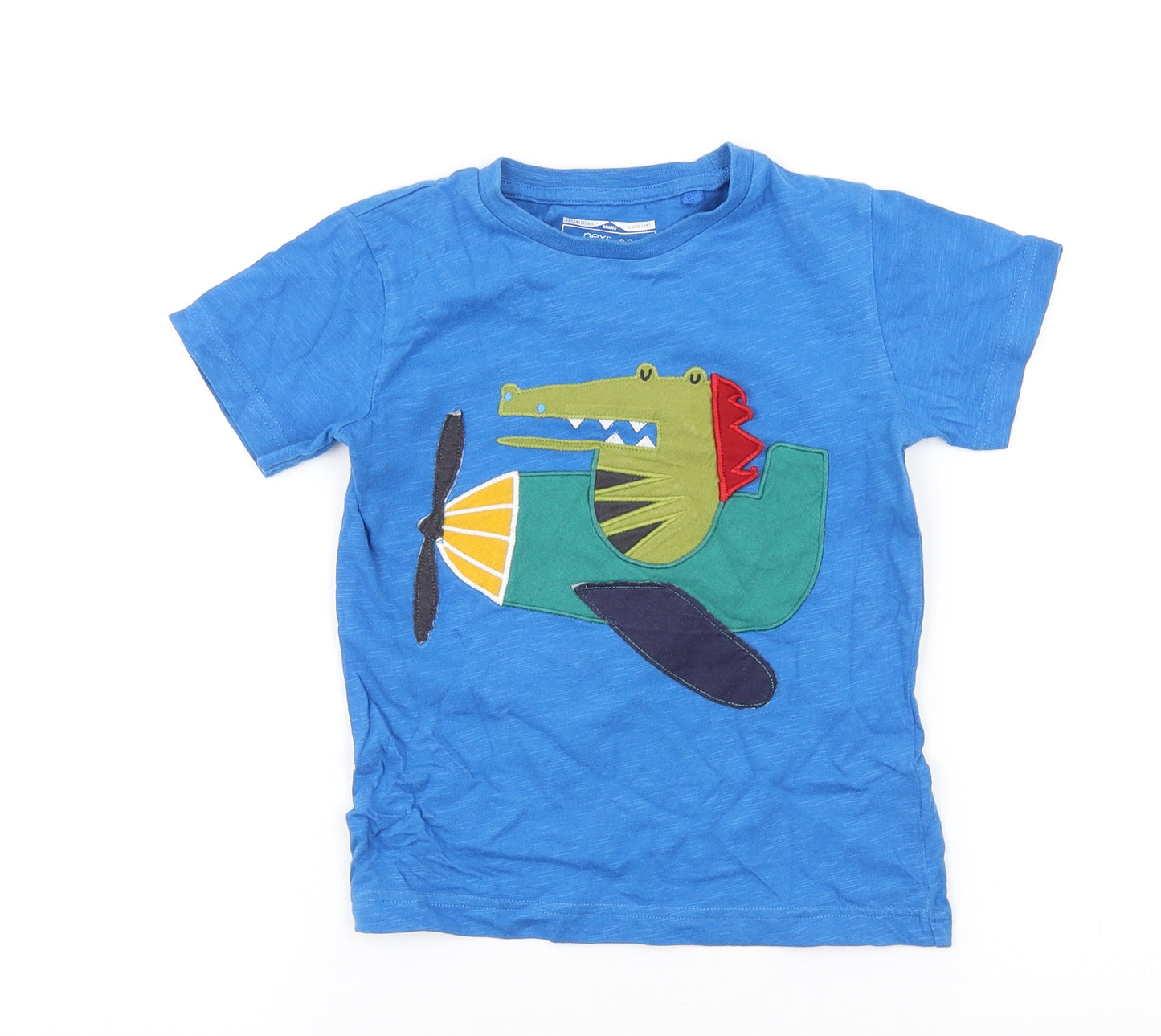 NEXT Boys Blue Cotton Basic T-Shirt Size 3-4 Years Round Neck Pullover - Crocodile