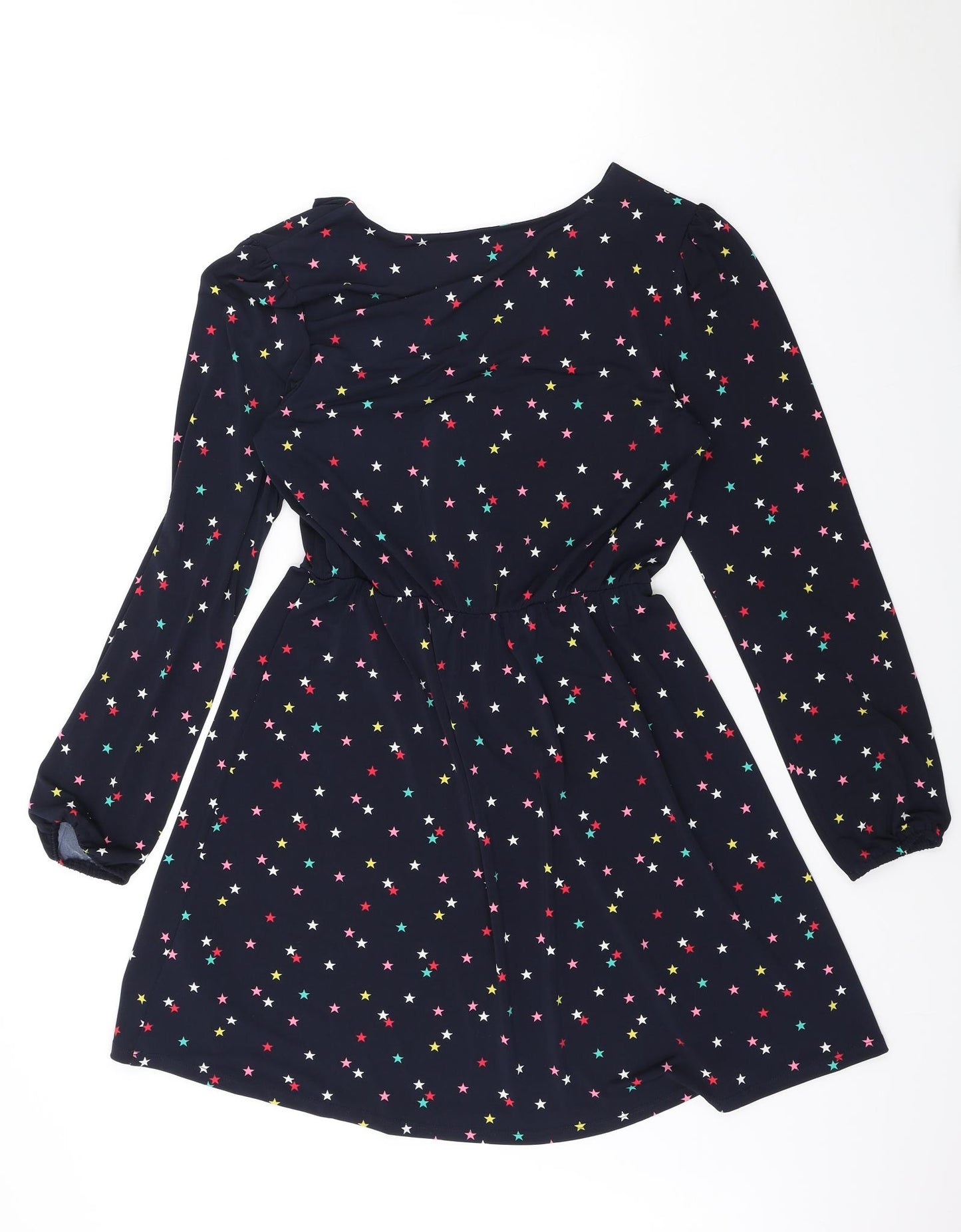 Oasis Womens Blue Geometric Polyester A-Line Size S V-Neck Button - Stars