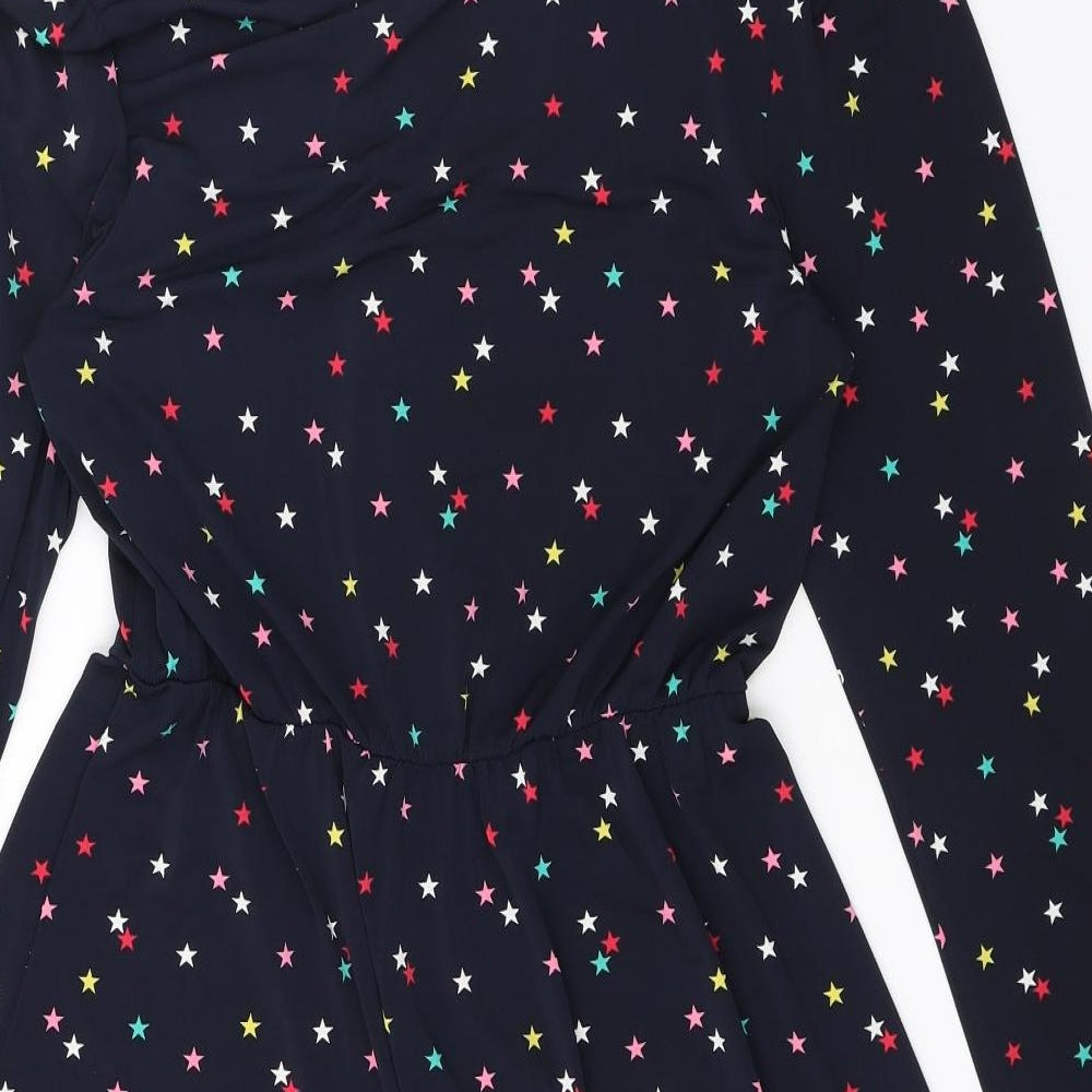 Oasis Womens Blue Geometric Polyester A-Line Size S V-Neck Button - Stars