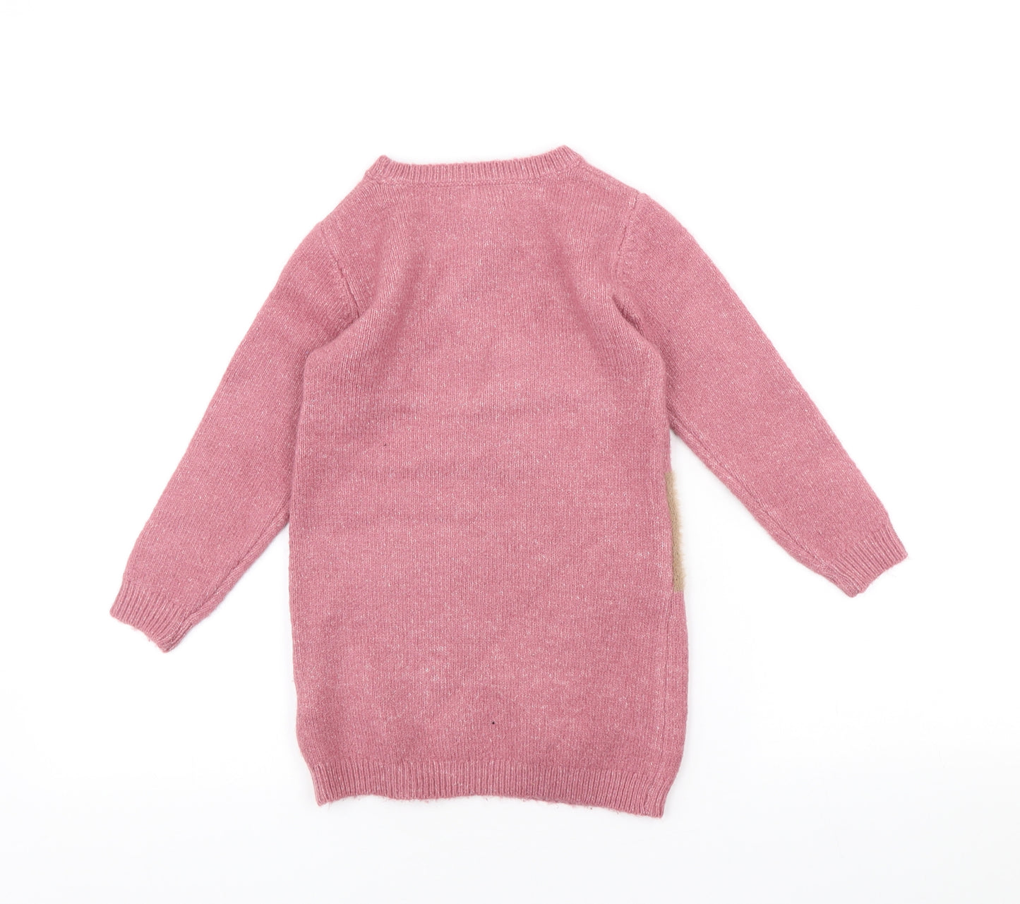 Primark Girls Pink Crew Neck Acrylic Pullover Jumper Size 5-6 Years Pullover - Deer