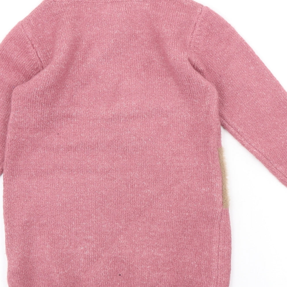 Primark Girls Pink Crew Neck Acrylic Pullover Jumper Size 5-6 Years Pullover - Deer