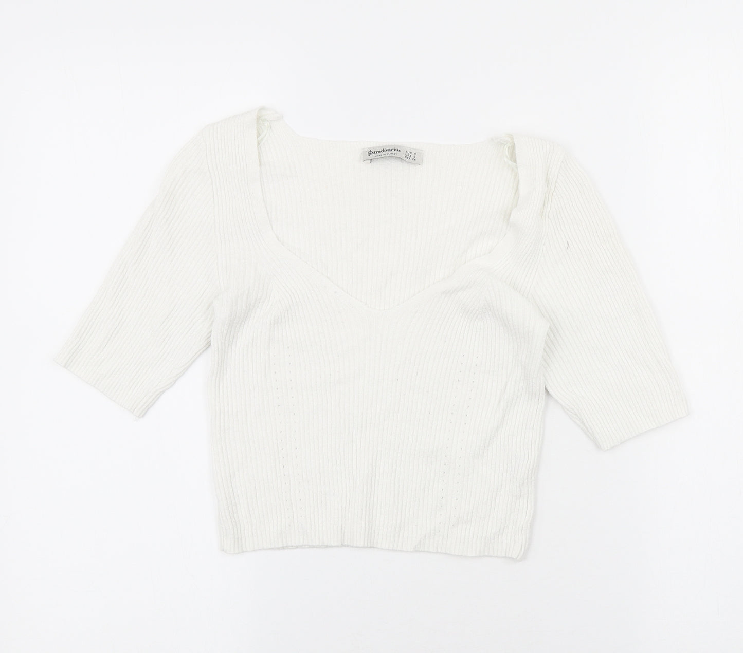 Stradivarius Womens White Viscose Cropped T-Shirt Size 6 Scoop Neck