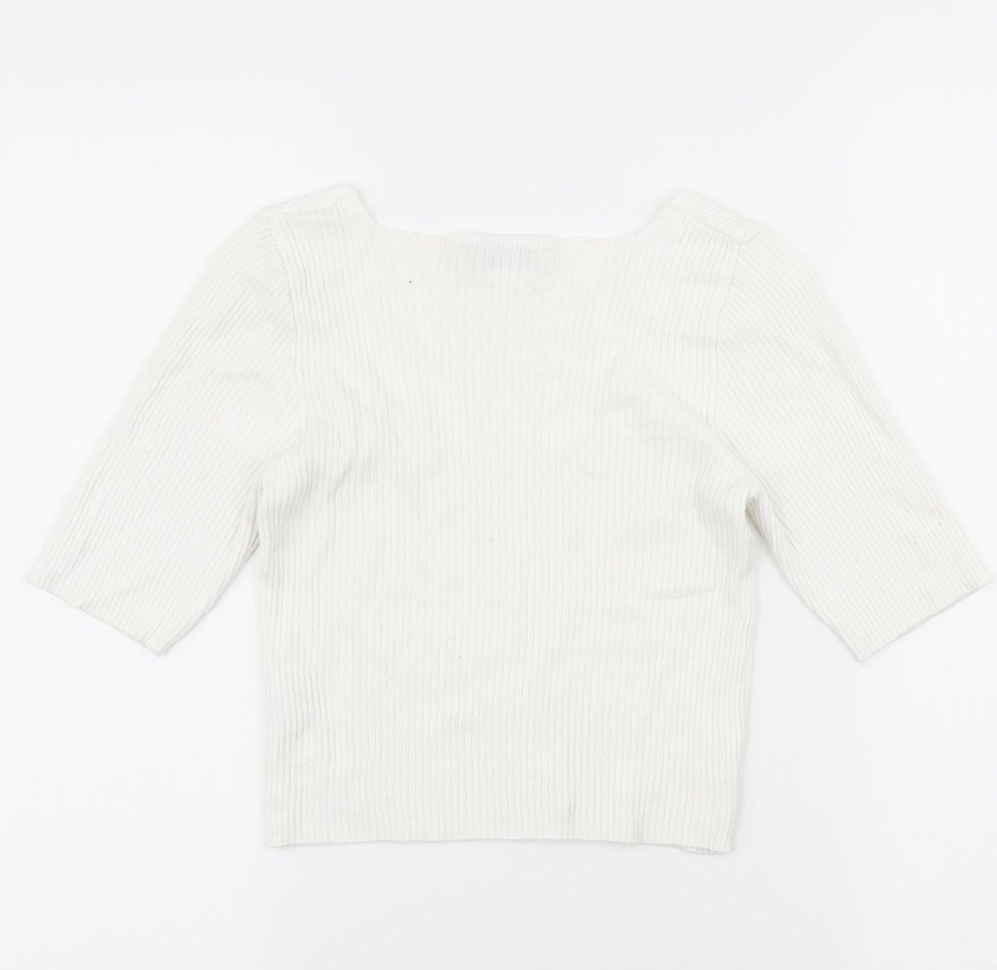 Stradivarius Womens White Viscose Cropped T-Shirt Size 6 Scoop Neck
