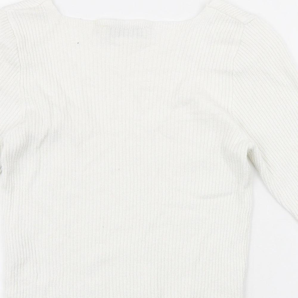 Stradivarius Womens White Viscose Cropped T-Shirt Size 6 Scoop Neck