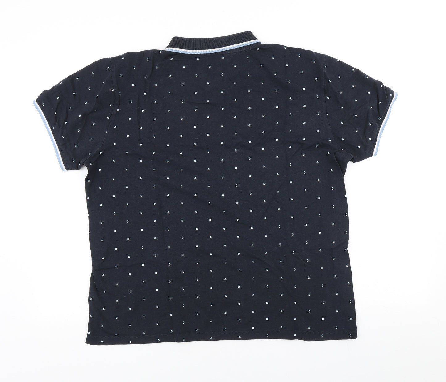 Peacocks Mens Blue Geometric Cotton Polo Size L Collared Button