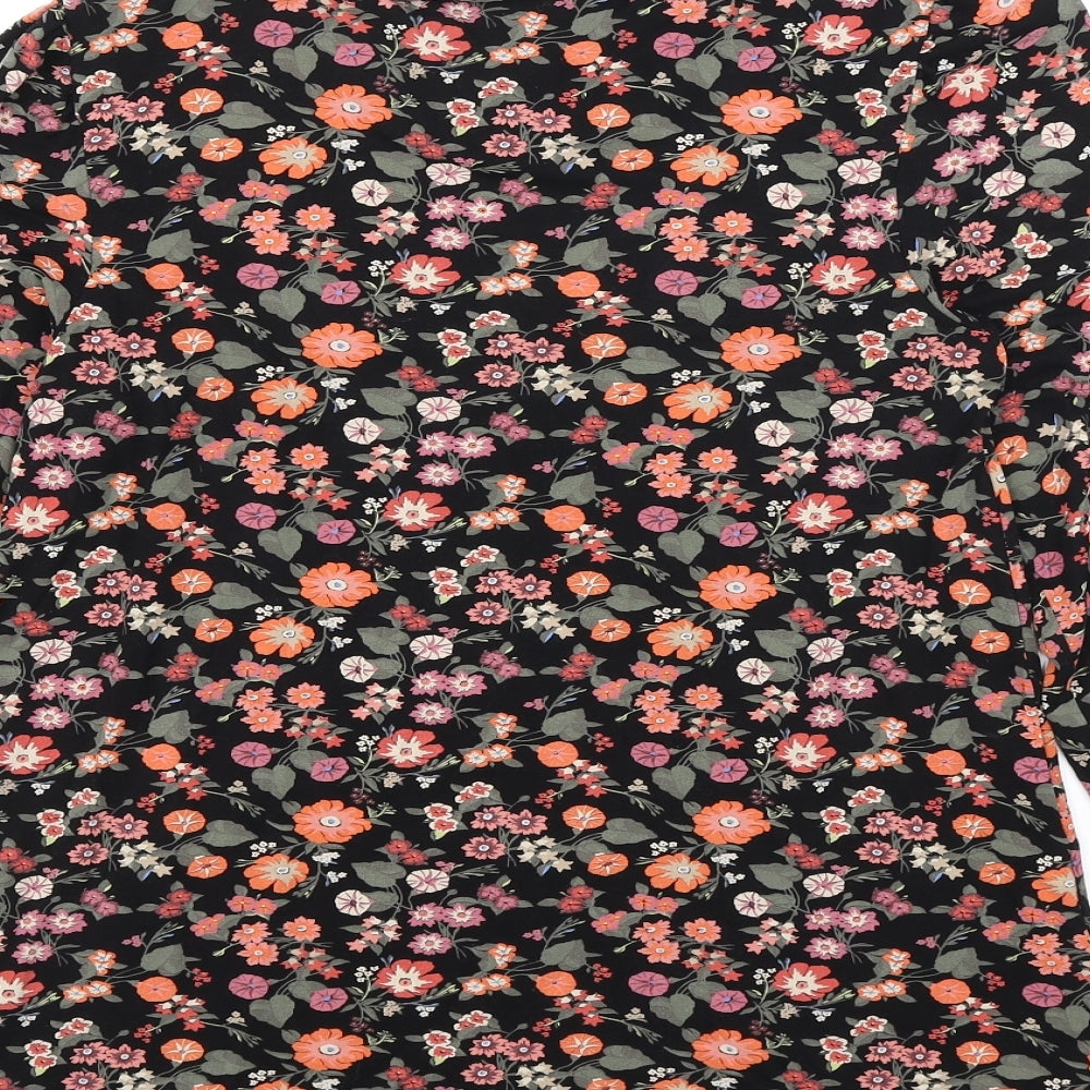 NEXT Womens Black Floral Viscose Basic T-Shirt Size 12 Scoop Neck