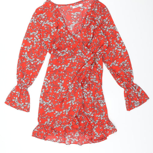 Jubylee Womens Red Floral Polyester Wrap Dress Size S V-Neck Pullover - Poet Sleeve