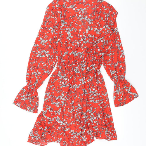 Jubylee Womens Red Floral Polyester Wrap Dress Size S V-Neck Pullover - Poet Sleeve
