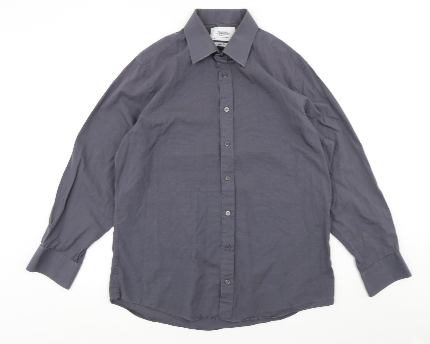 Charles Tyrwhitt Mens Grey Cotton Dress Shirt Size 16.5 Collared Button