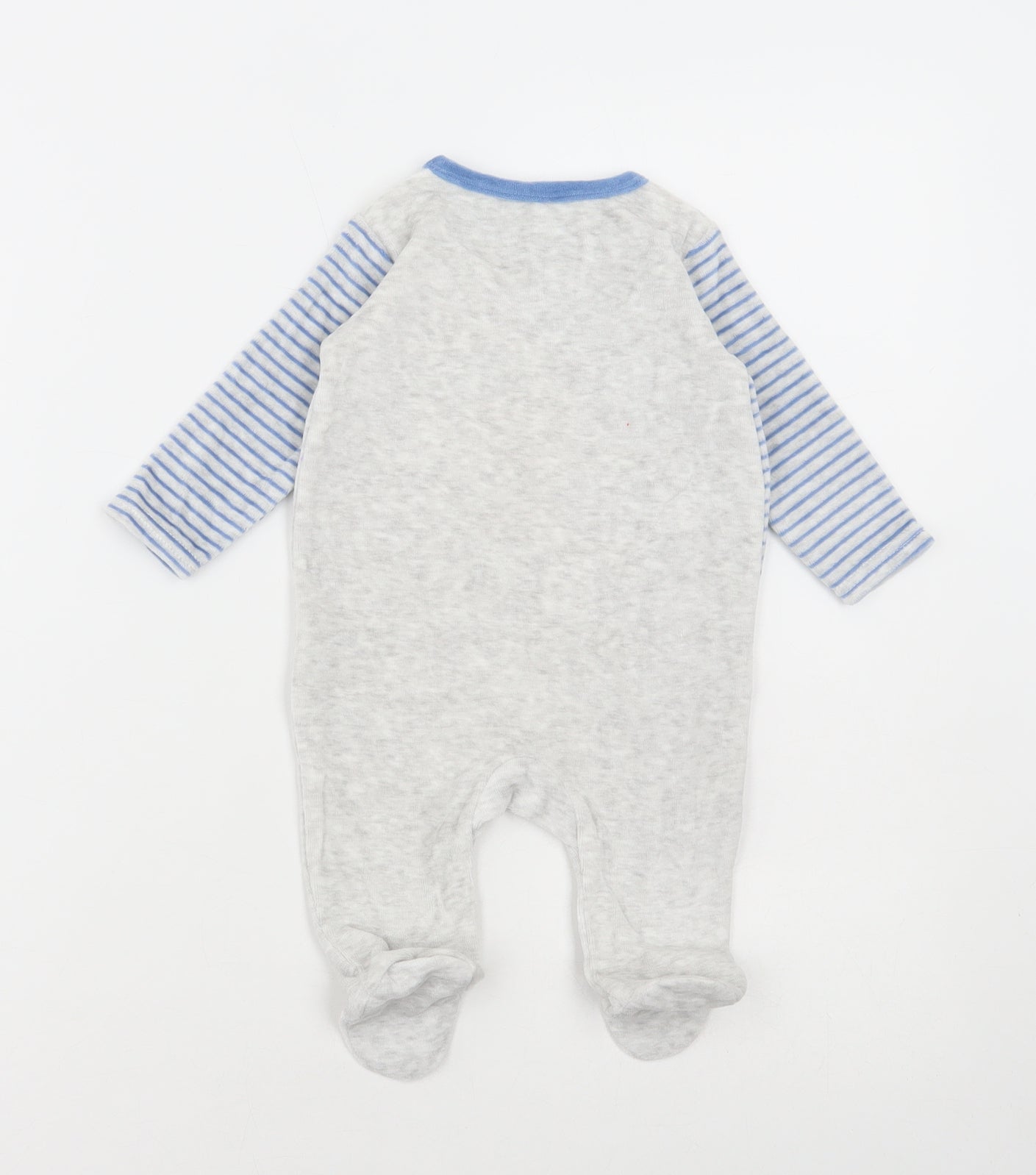 Dunnes Stores Baby Grey Striped Cotton Babygrow One-Piece Size 0-3 Months Snap - Animals
