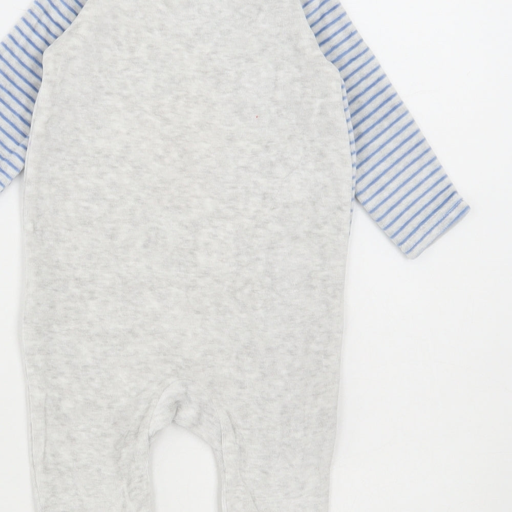 Dunnes Stores Baby Grey Striped Cotton Babygrow One-Piece Size 0-3 Months Snap - Animals