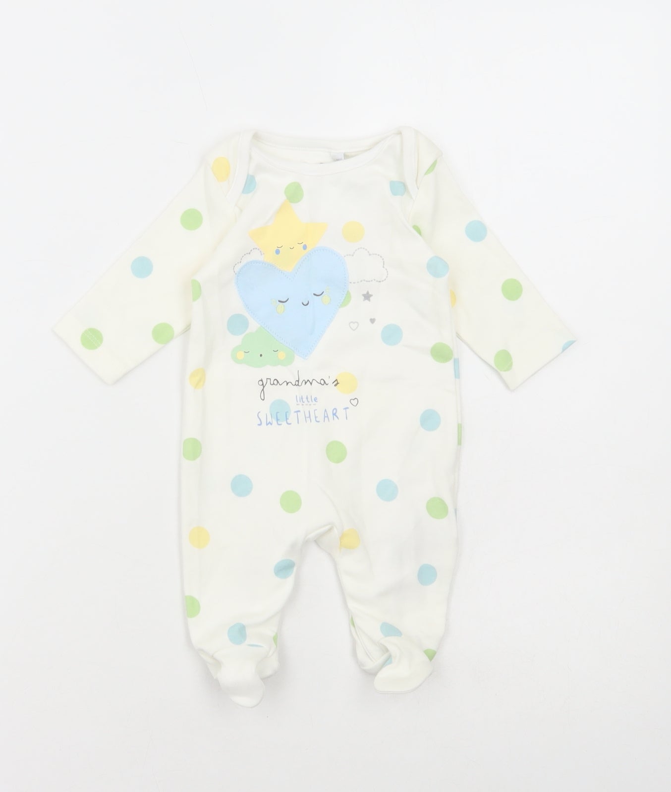 Blue Zoo Baby White Spotted Cotton Babygrow One-Piece Size Newborn Snap - Slogan,Heart