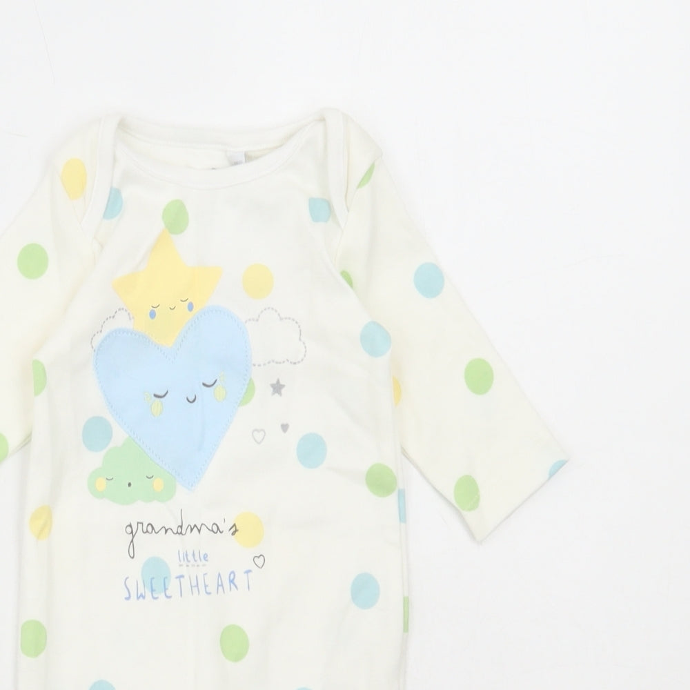 Blue Zoo Baby White Spotted Cotton Babygrow One-Piece Size Newborn Snap - Slogan,Heart