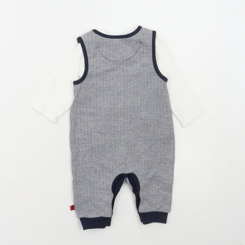 Jasper Conran Boys Blue Striped Cotton Dungaree Outfit/Set Size 0-3 Months Snap - Whale