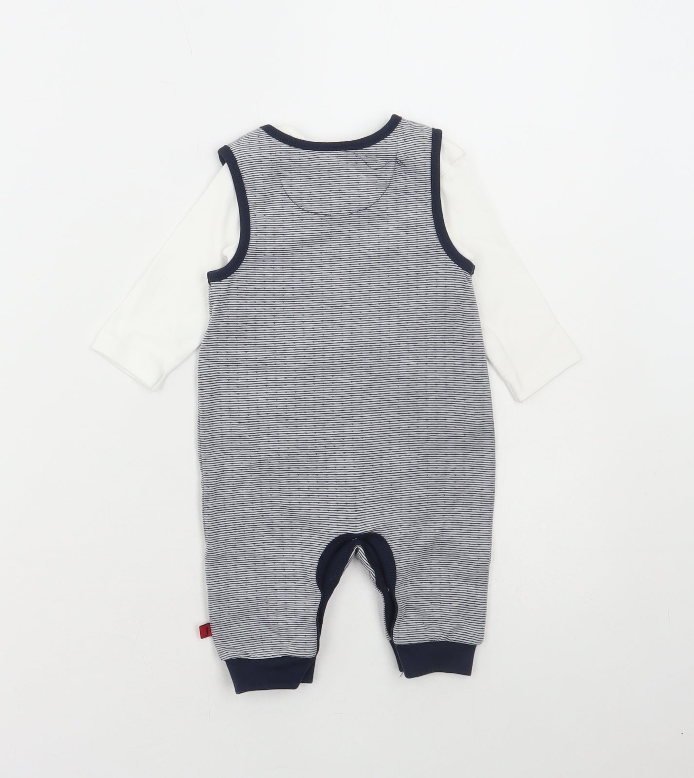 Jasper Conran Boys Blue Striped Cotton Dungaree Outfit/Set Size 0-3 Months Snap - Whale