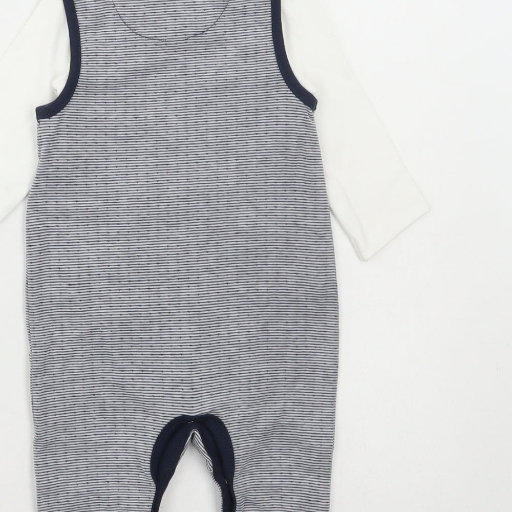 Jasper Conran Boys Blue Striped Cotton Dungaree Outfit/Set Size 0-3 Months Snap - Whale