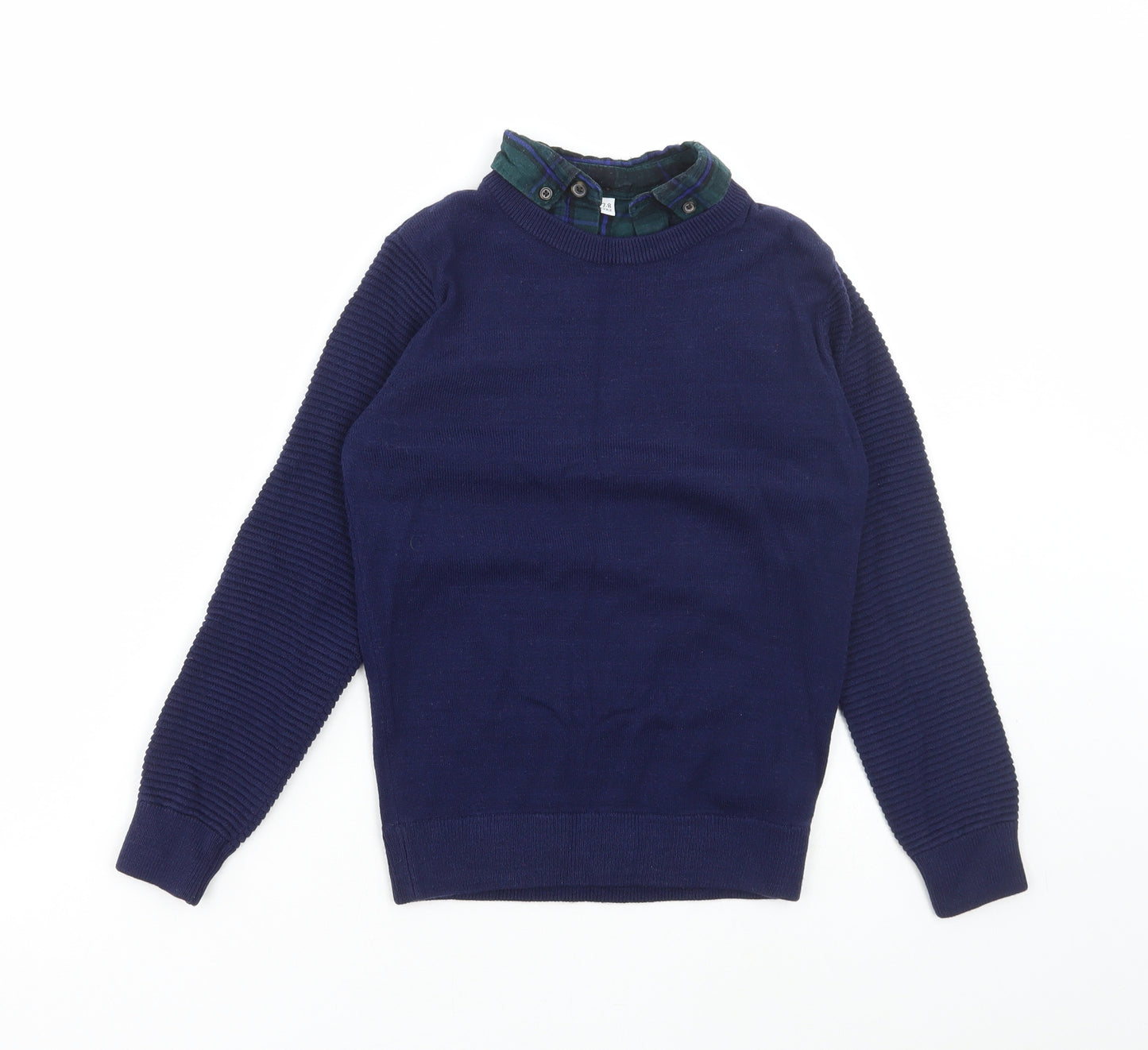 Marks and Spencer Boys Blue Collared Acrylic Pullover Jumper Size 7-8 Years Pullover