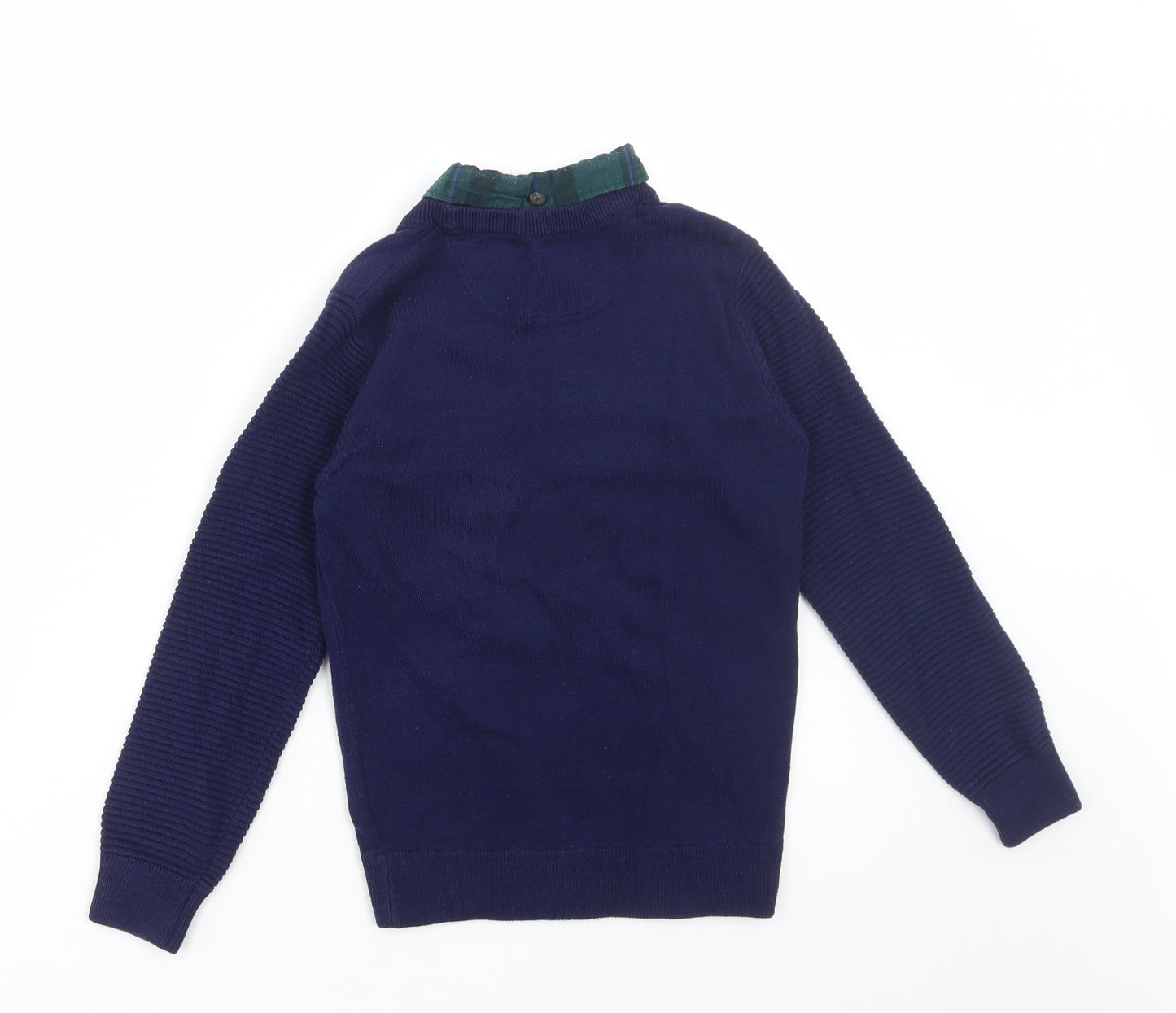 Marks and Spencer Boys Blue Collared Acrylic Pullover Jumper Size 7-8 Years Pullover