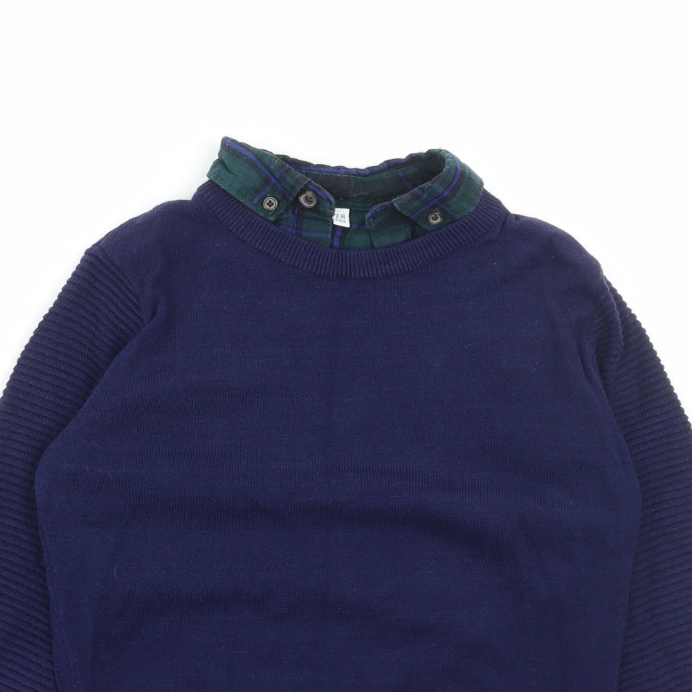 Marks and Spencer Boys Blue Collared Acrylic Pullover Jumper Size 7-8 Years Pullover