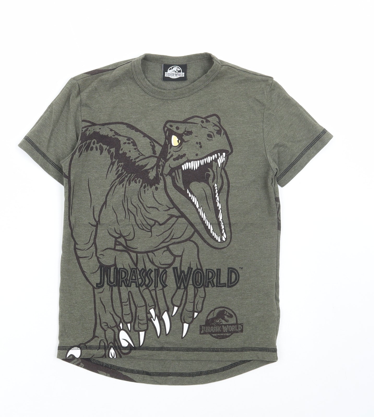NEXT Boys Green Geometric Cotton Basic T-Shirt Size 6 Years Round Neck Pullover - Jurassic world