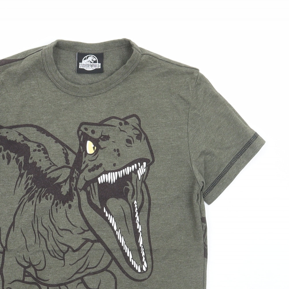 NEXT Boys Green Geometric Cotton Basic T-Shirt Size 6 Years Round Neck Pullover - Jurassic world