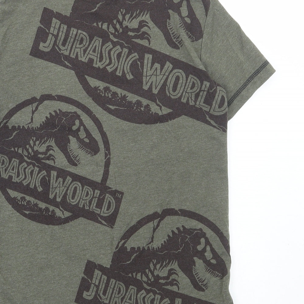 NEXT Boys Green Geometric Cotton Basic T-Shirt Size 6 Years Round Neck Pullover - Jurassic world