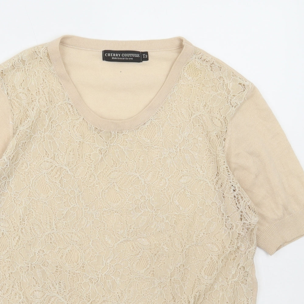 Cherry Couture Womens Ivory Acrylic Basic Blouse Size 12 Round Neck