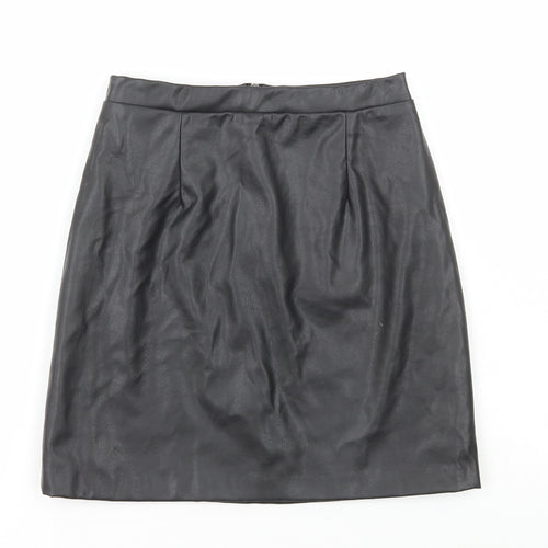 River Island Womens Black Polyester A-Line Skirt Size 8 Zip